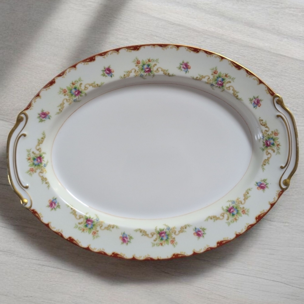 Vintage 1950's Aladdin Embossed Oval Serving Platter 16" Made In Occupied Japan